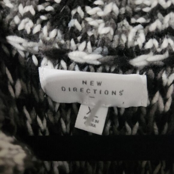 New Directions Cardigan Hooded Fringe Open Front Sweater XL Black White - Picture 2 of 14